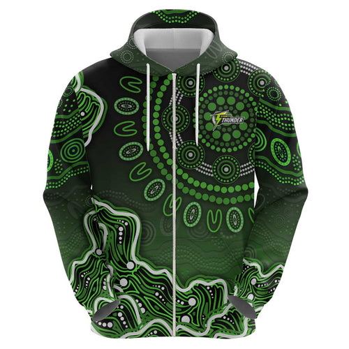 Sydney Thunder Cricket Mascot Hoodie Aboriginal Dot Art Green And Black Tribal Pattern
