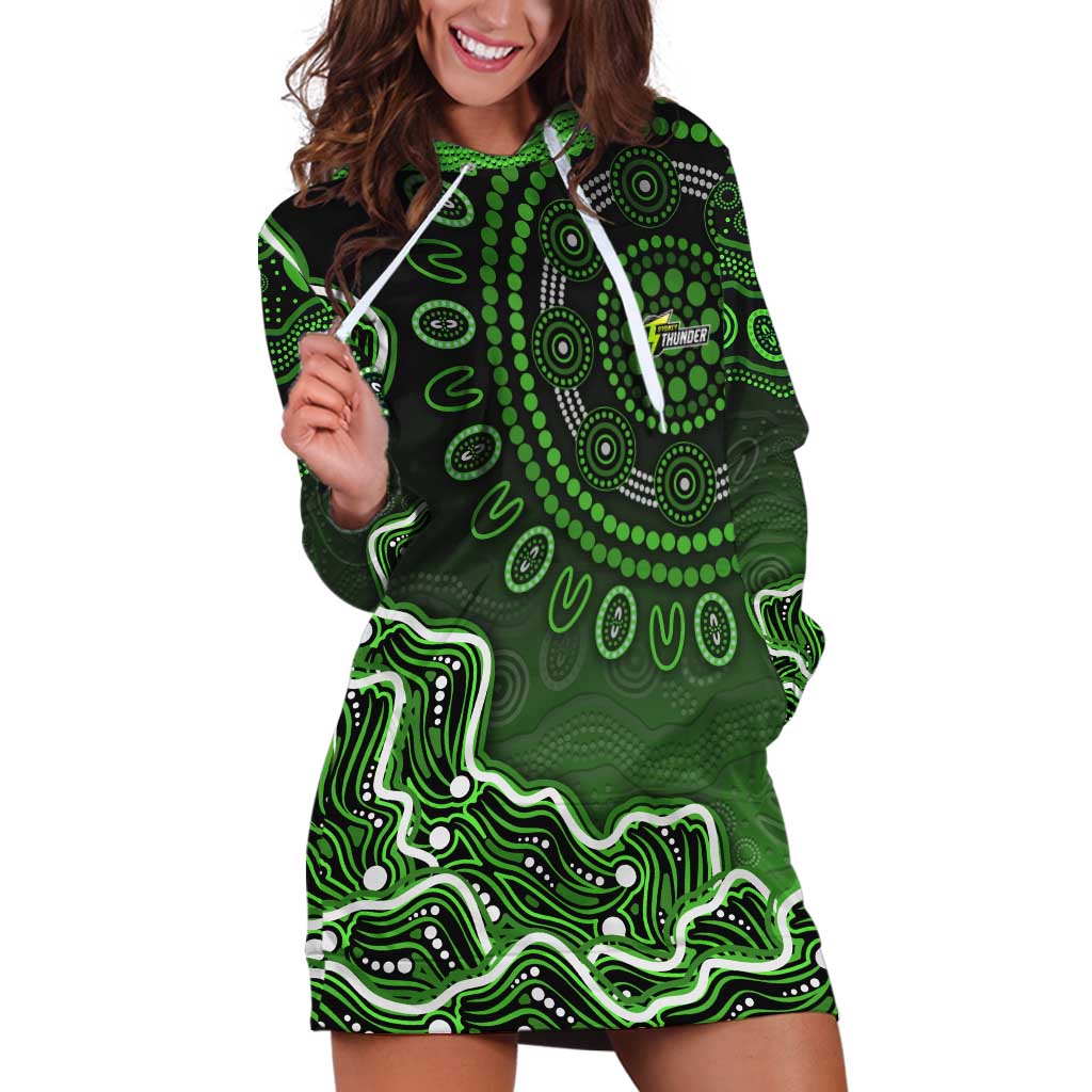 Sydney Thunder Cricket Mascot Hoodie Dress Aboriginal Dot Art Green And Black Tribal Pattern