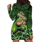 Sydney Thunder Cricket Mascot Hoodie Dress Aboriginal Dot Art Green And Black Tribal Pattern