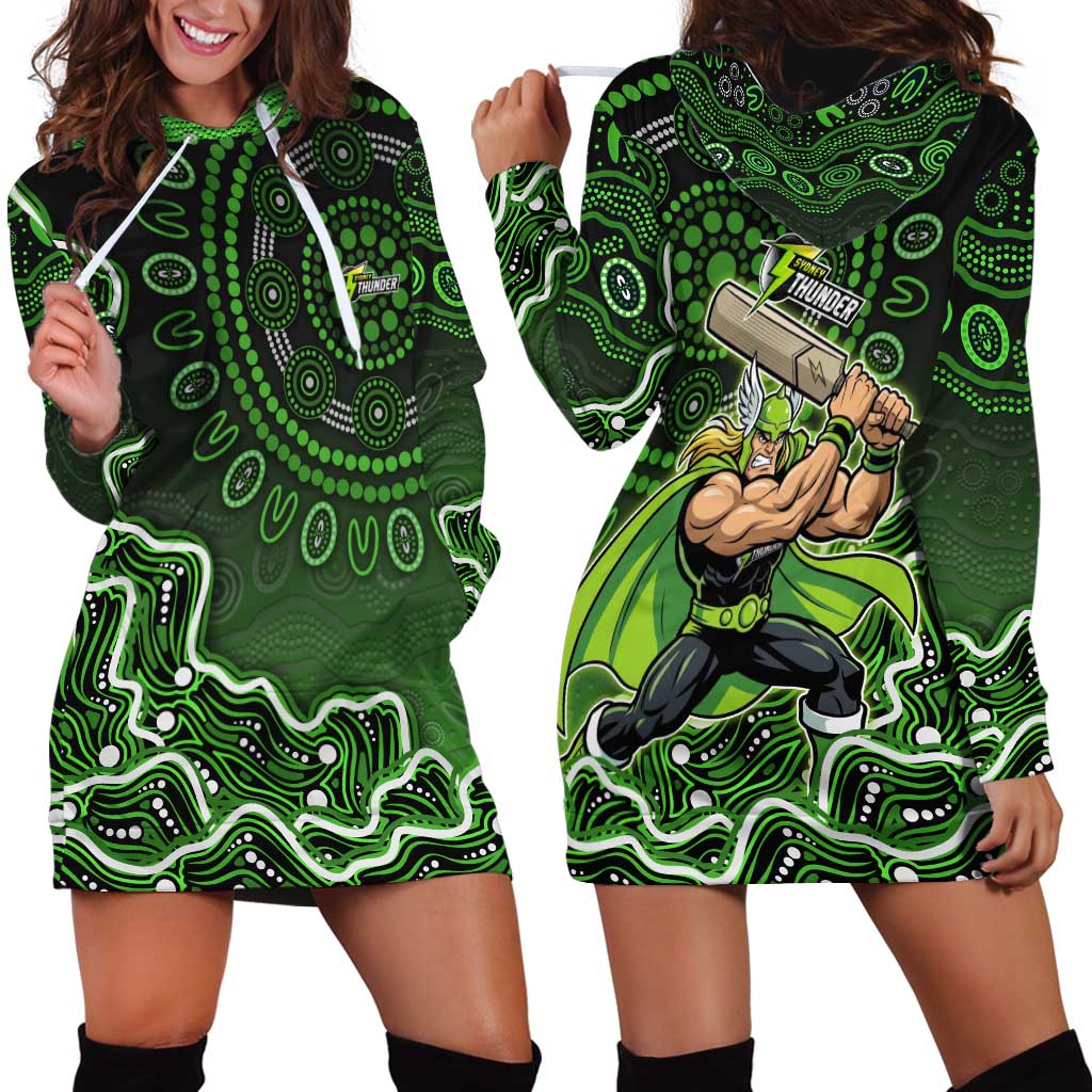 Sydney Thunder Cricket Mascot Hoodie Dress Aboriginal Dot Art Green And Black Tribal Pattern