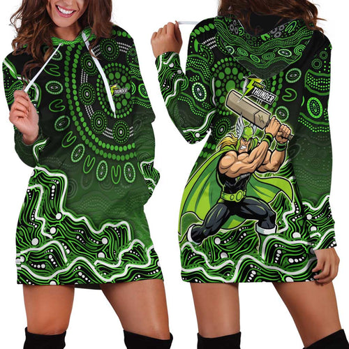 Sydney Thunder Cricket Mascot Hoodie Dress Aboriginal Dot Art Green And Black Tribal Pattern