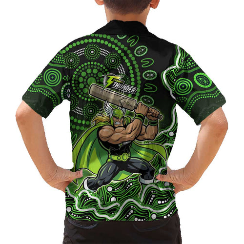 Sydney Thunder Cricket Mascot Kid Hawaiian Shirt Aboriginal Dot Art Green And Black Tribal Pattern