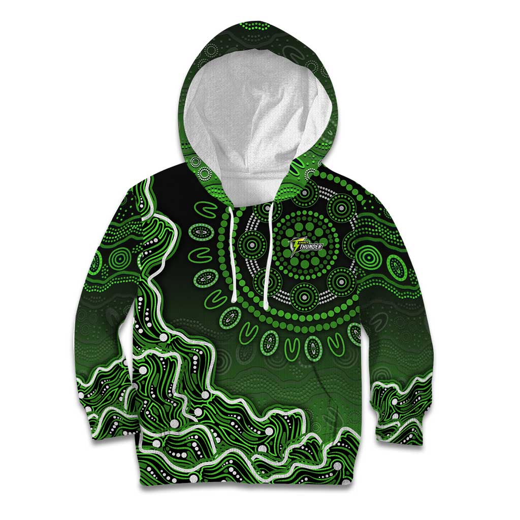 Sydney Thunder Cricket Mascot Kid Hoodie Aboriginal Dot Art Green And Black Tribal Pattern