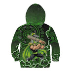 Sydney Thunder Cricket Mascot Kid Hoodie Aboriginal Dot Art Green And Black Tribal Pattern