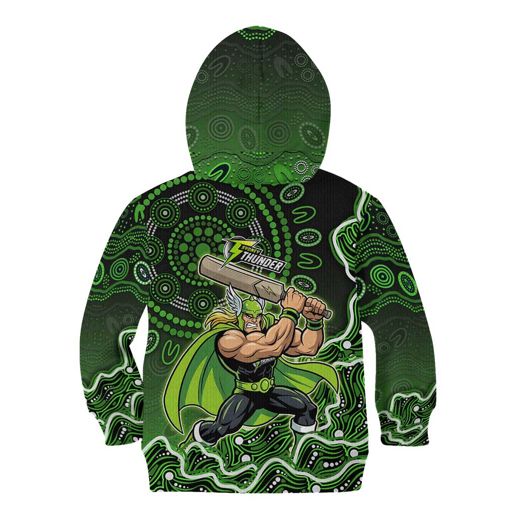 Sydney Thunder Cricket Mascot Kid Hoodie Aboriginal Dot Art Green And Black Tribal Pattern
