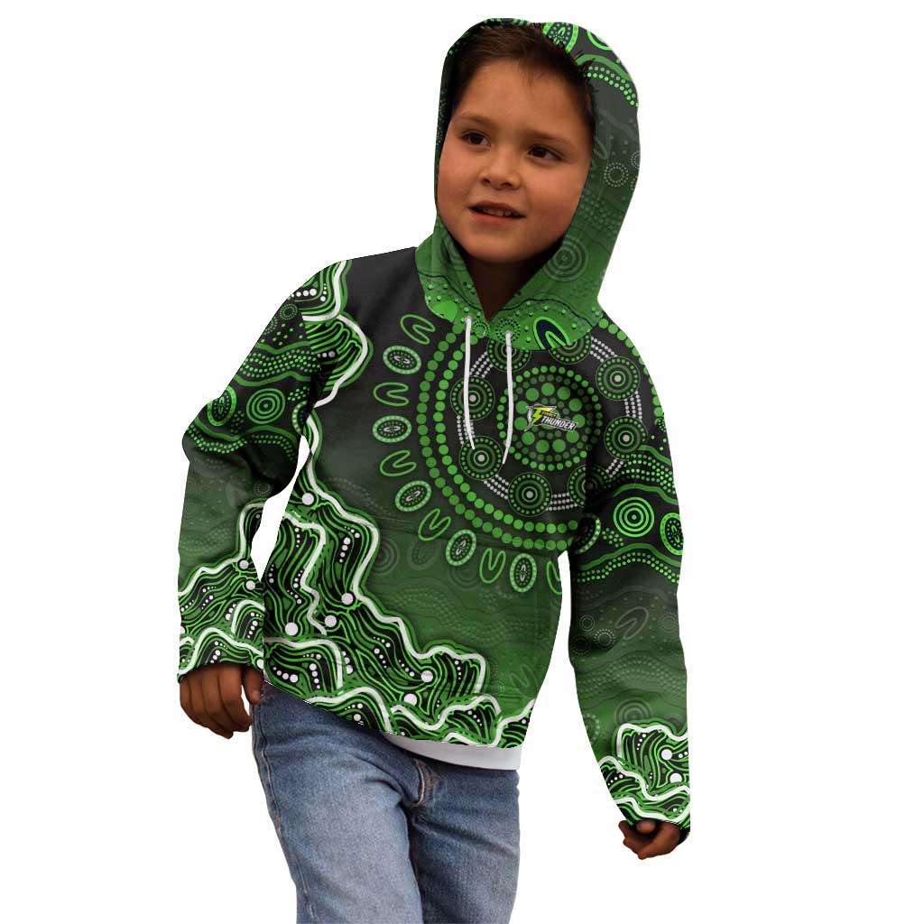 Sydney Thunder Cricket Mascot Kid Hoodie Aboriginal Dot Art Green And Black Tribal Pattern