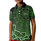 Sydney Thunder Cricket Mascot Kid Polo Shirt Aboriginal Dot Art Green And Black Tribal Pattern