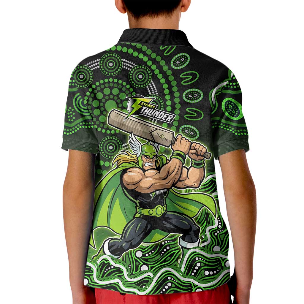 Sydney Thunder Cricket Mascot Kid Polo Shirt Aboriginal Dot Art Green And Black Tribal Pattern