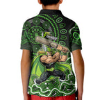 Sydney Thunder Cricket Mascot Kid Polo Shirt Aboriginal Dot Art Green And Black Tribal Pattern