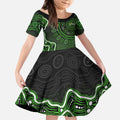 Sydney Thunder Cricket Mascot Kid Short Sleeve Dress Aboriginal Dot Art Green And Black Tribal Pattern