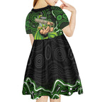 Sydney Thunder Cricket Mascot Kid Short Sleeve Dress Aboriginal Dot Art Green And Black Tribal Pattern