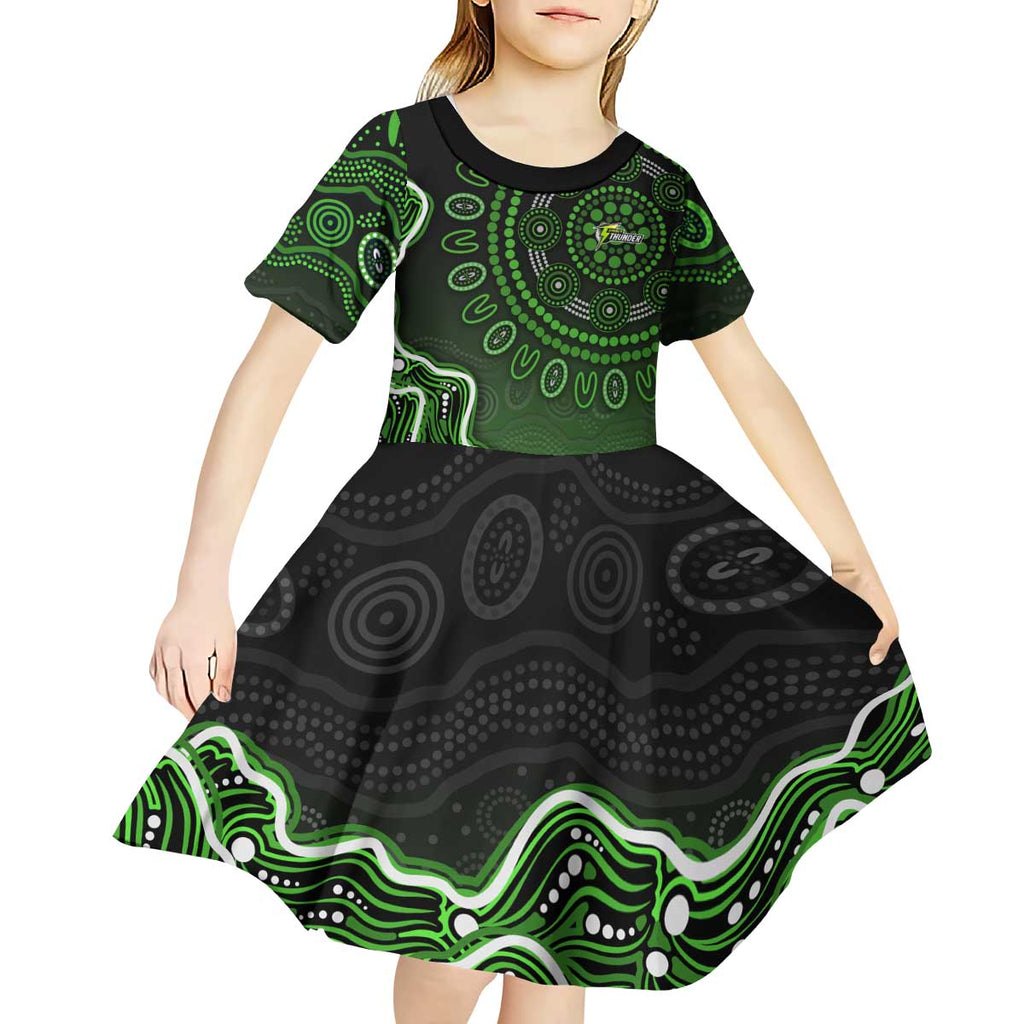 Sydney Thunder Cricket Mascot Kid Short Sleeve Dress Aboriginal Dot Art Green And Black Tribal Pattern