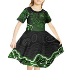 Sydney Thunder Cricket Mascot Kid Short Sleeve Dress Aboriginal Dot Art Green And Black Tribal Pattern