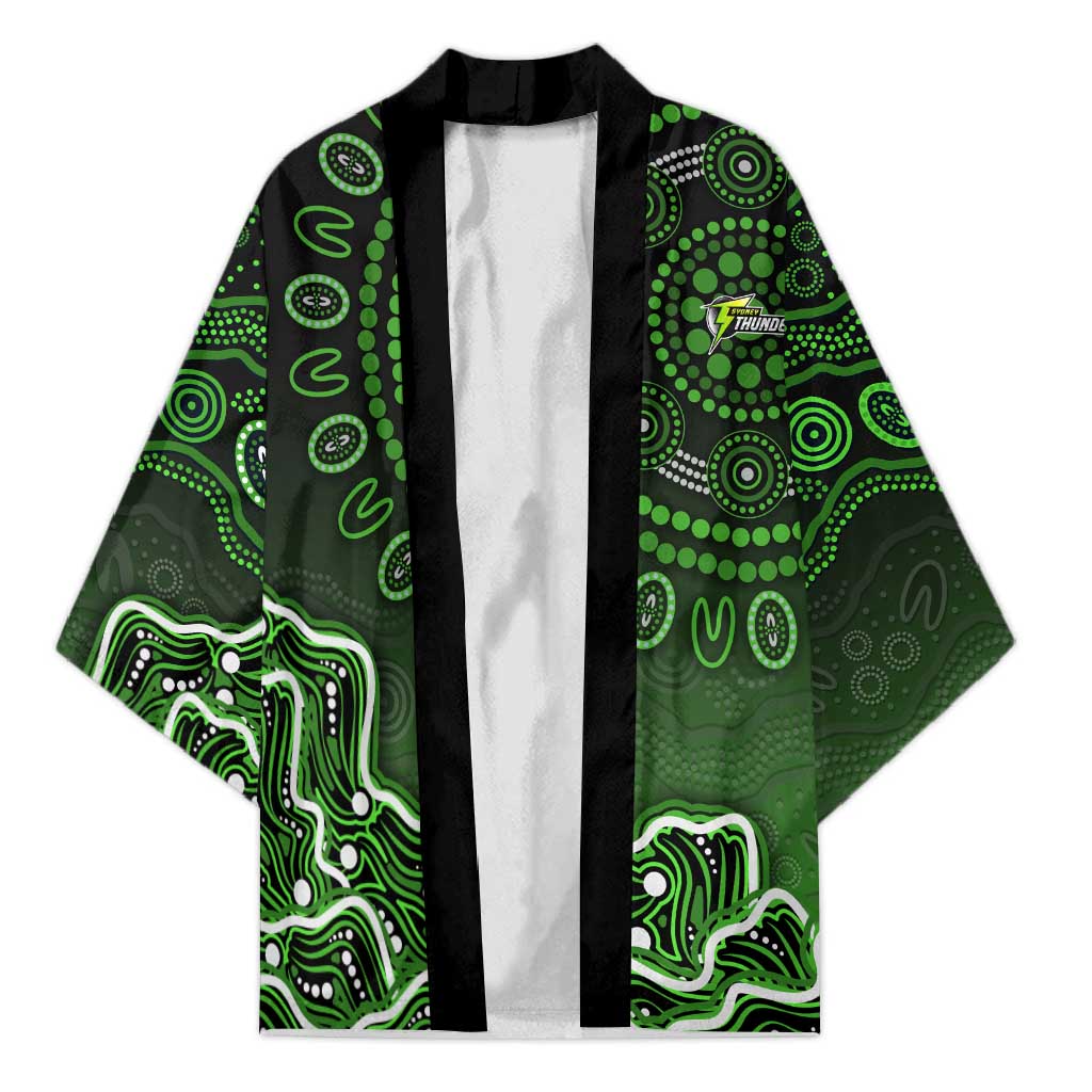 Sydney Thunder Cricket Mascot Kimono Aboriginal Dot Art Green And Black Tribal Pattern