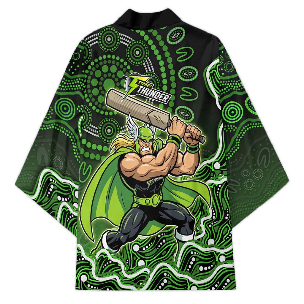 Sydney Thunder Cricket Mascot Kimono Aboriginal Dot Art Green And Black Tribal Pattern