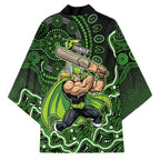 Sydney Thunder Cricket Mascot Kimono Aboriginal Dot Art Green And Black Tribal Pattern
