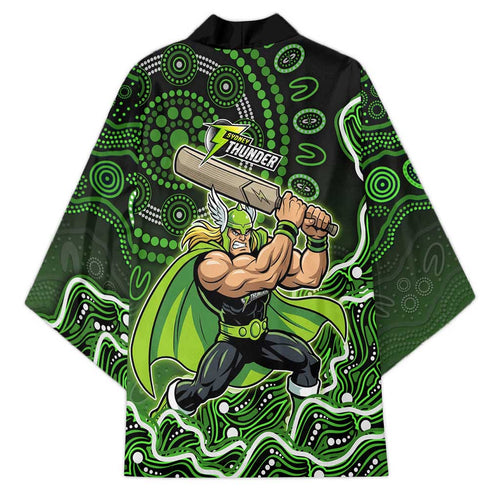 Sydney Thunder Cricket Mascot Kimono Aboriginal Dot Art Green And Black Tribal Pattern