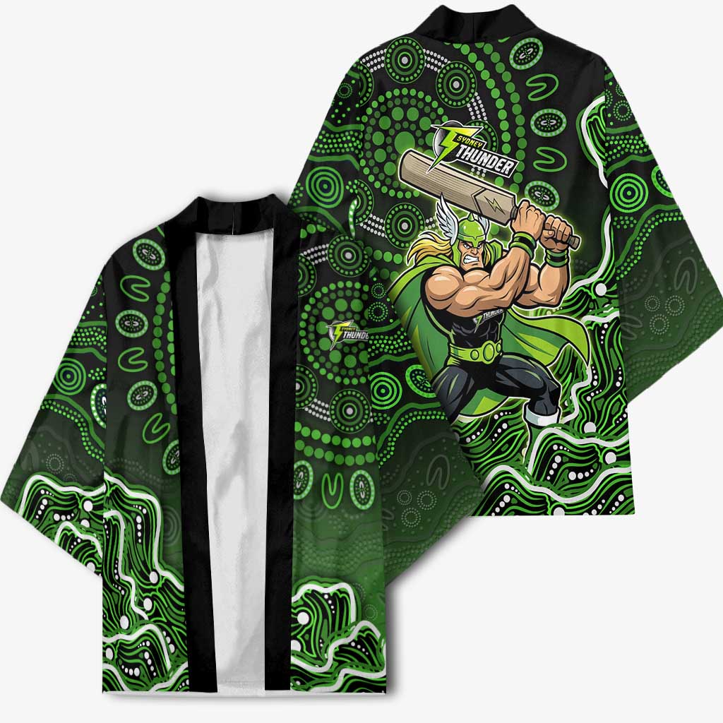 Sydney Thunder Cricket Mascot Kimono Aboriginal Dot Art Green And Black Tribal Pattern