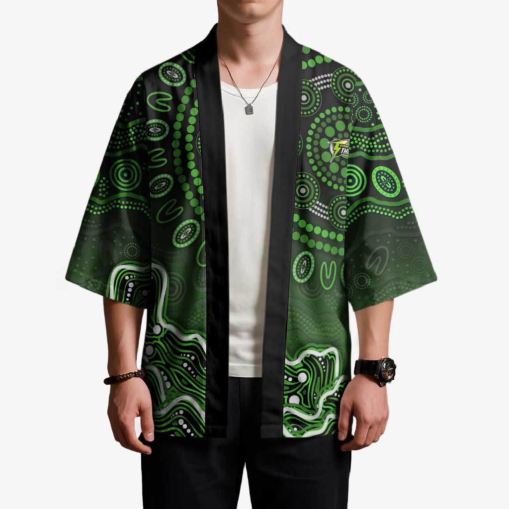 Sydney Thunder Cricket Mascot Kimono Aboriginal Dot Art Green And Black Tribal Pattern