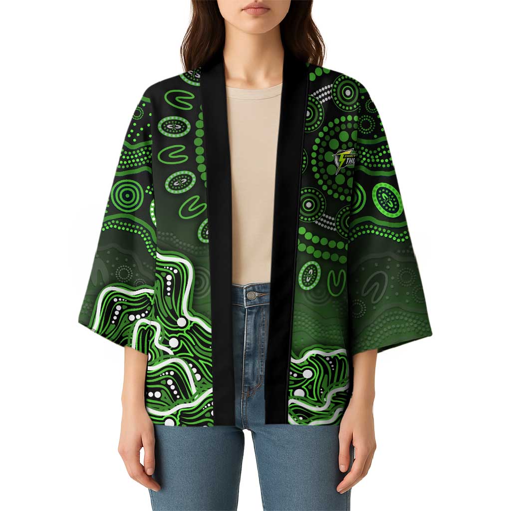 Sydney Thunder Cricket Mascot Kimono Aboriginal Dot Art Green And Black Tribal Pattern