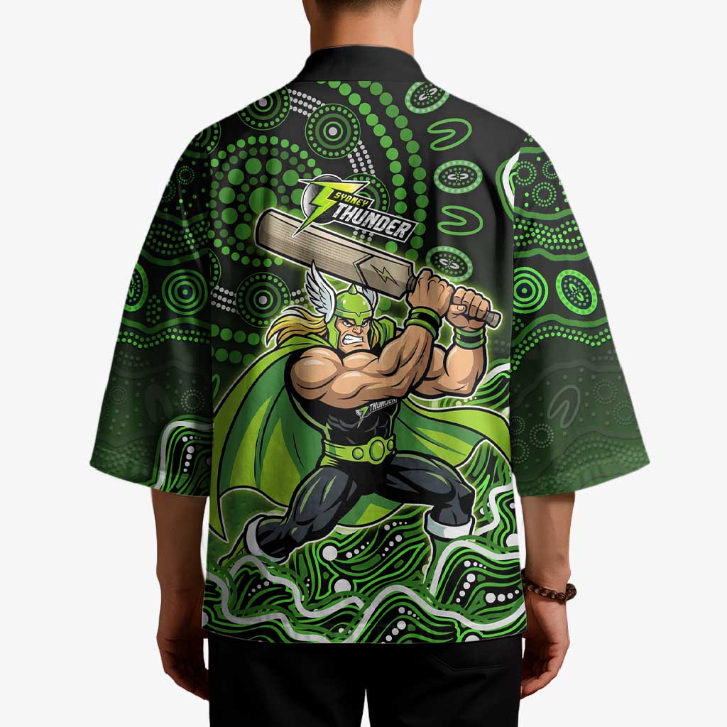 Sydney Thunder Cricket Mascot Kimono Aboriginal Dot Art Green And Black Tribal Pattern