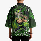 Sydney Thunder Cricket Mascot Kimono Aboriginal Dot Art Green And Black Tribal Pattern