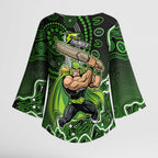 Sydney Thunder Cricket Mascot Kimono Sleeve Blouse Aboriginal Dot Art Green And Black Tribal Pattern