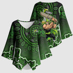 Sydney Thunder Cricket Mascot Kimono Sleeve Blouse Aboriginal Dot Art Green And Black Tribal Pattern