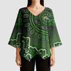 Sydney Thunder Cricket Mascot Kimono Sleeve Blouse Aboriginal Dot Art Green And Black Tribal Pattern
