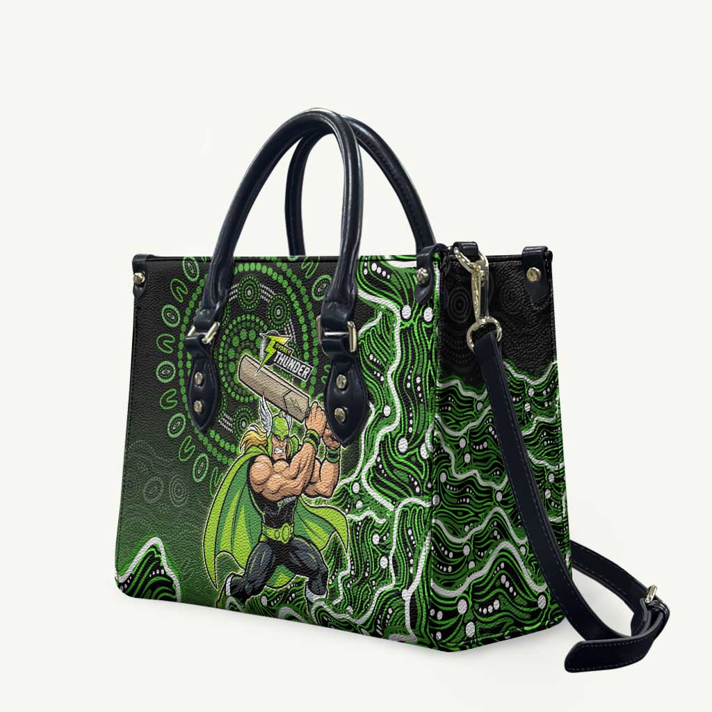 Sydney Thunder Cricket Mascot Leather Bag Aboriginal Dot Art Green And Black Tribal Pattern