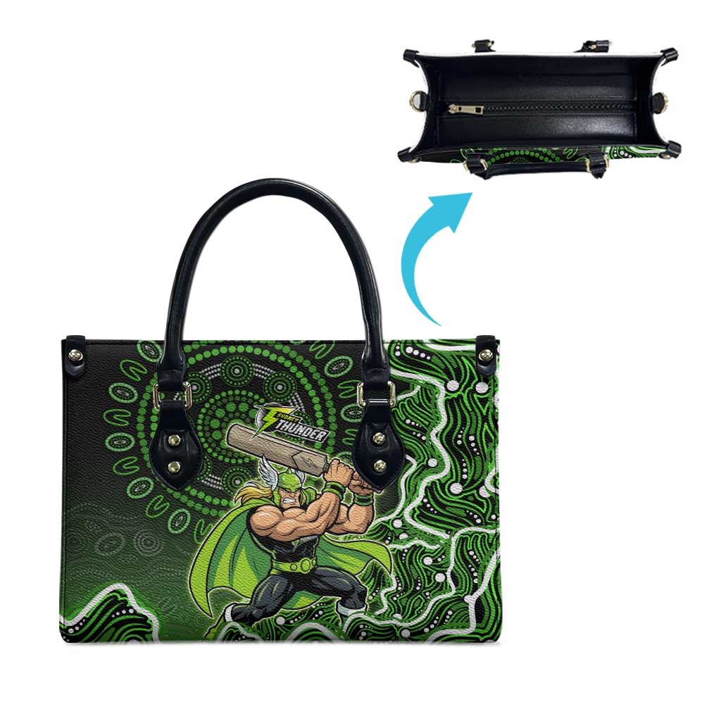Sydney Thunder Cricket Mascot Leather Bag Aboriginal Dot Art Green And Black Tribal Pattern