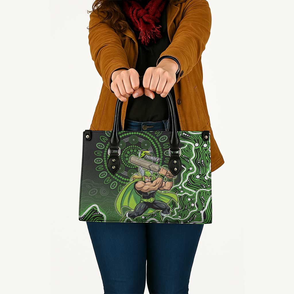 Sydney Thunder Cricket Mascot Leather Bag Aboriginal Dot Art Green And Black Tribal Pattern