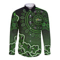 Sydney Thunder Cricket Mascot Long Sleeve Button Shirt Aboriginal Dot Art Green And Black Tribal Pattern