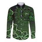 Sydney Thunder Cricket Mascot Long Sleeve Button Shirt Aboriginal Dot Art Green And Black Tribal Pattern