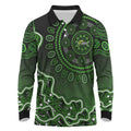 Sydney Thunder Cricket Mascot Long Sleeve Polo Shirt Aboriginal Dot Art Green And Black Tribal Pattern