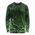 Sydney Thunder Cricket Mascot Long Sleeve Shirt Aboriginal Dot Art Green And Black Tribal Pattern