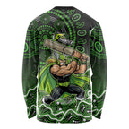 Sydney Thunder Cricket Mascot Long Sleeve Shirt Aboriginal Dot Art Green And Black Tribal Pattern