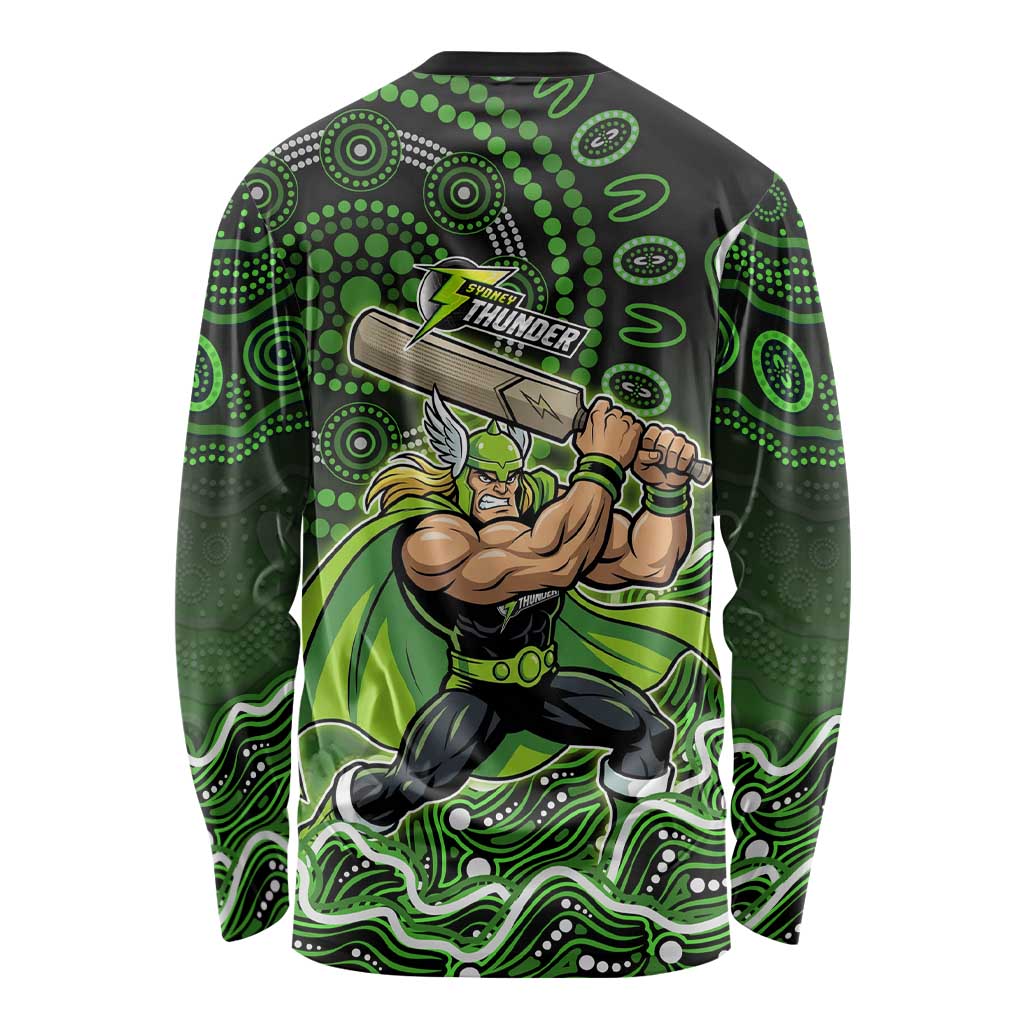 Sydney Thunder Cricket Mascot Long Sleeve Shirt Aboriginal Dot Art Green And Black Tribal Pattern