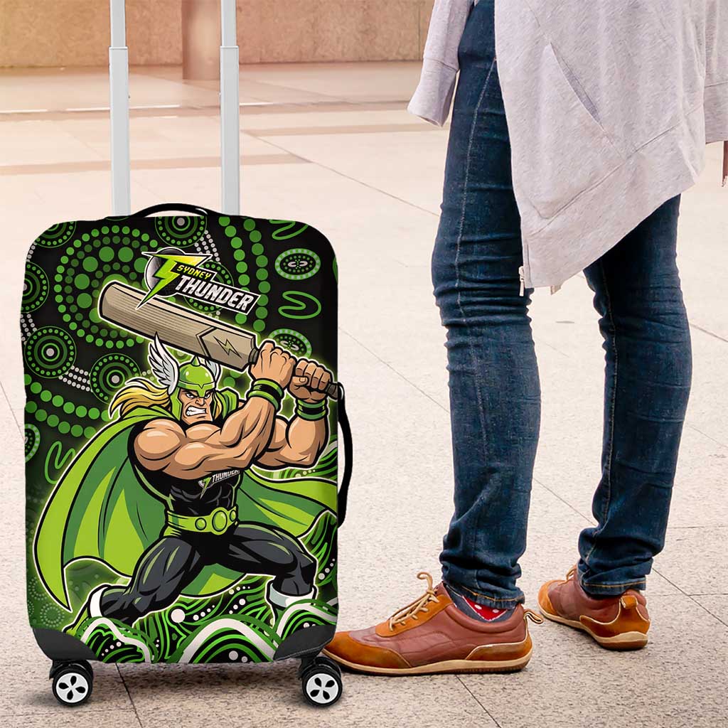 Sydney Thunder Cricket Mascot Luggage Cover Aboriginal Dot Art Green And Black Tribal Pattern