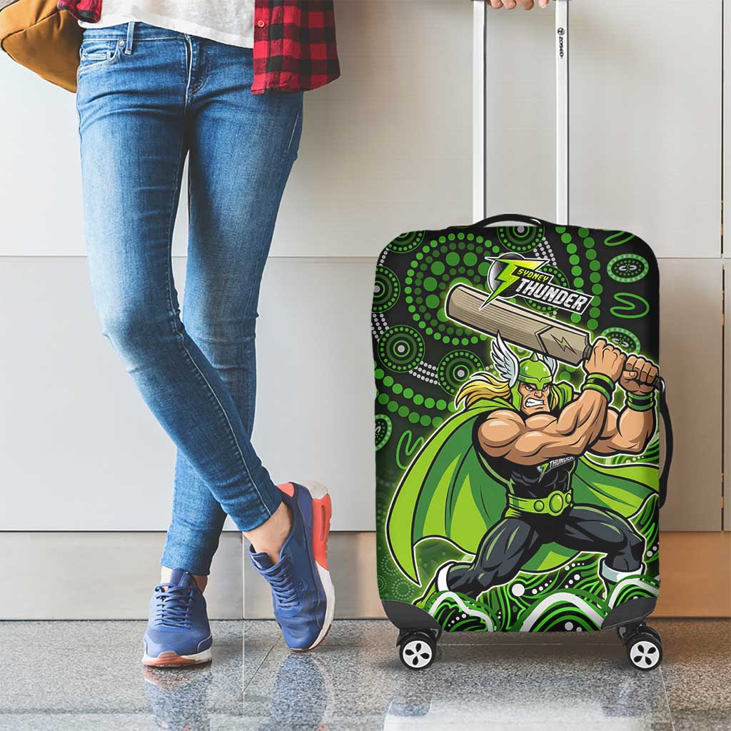 Sydney Thunder Cricket Mascot Luggage Cover Aboriginal Dot Art Green And Black Tribal Pattern