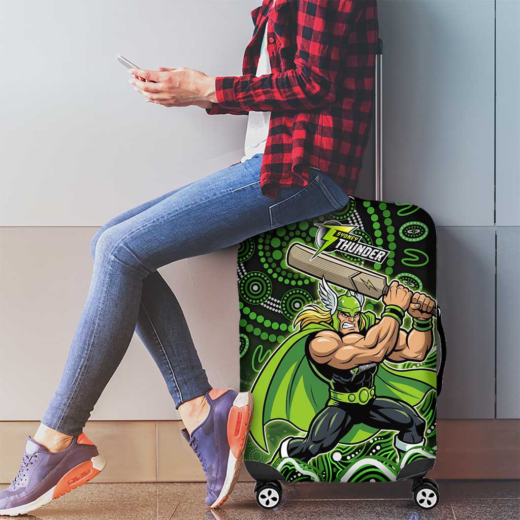 Sydney Thunder Cricket Mascot Luggage Cover Aboriginal Dot Art Green And Black Tribal Pattern
