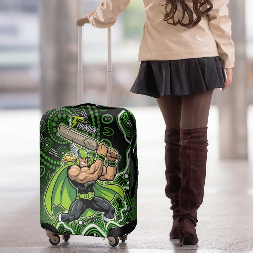 Sydney Thunder Cricket Mascot Luggage Cover Aboriginal Dot Art Green And Black Tribal Pattern