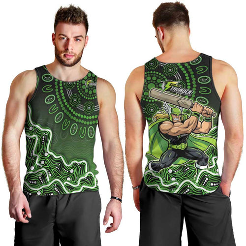 Sydney Thunder Cricket Mascot Men Tank Top Aboriginal Dot Art Green And Black Tribal Pattern