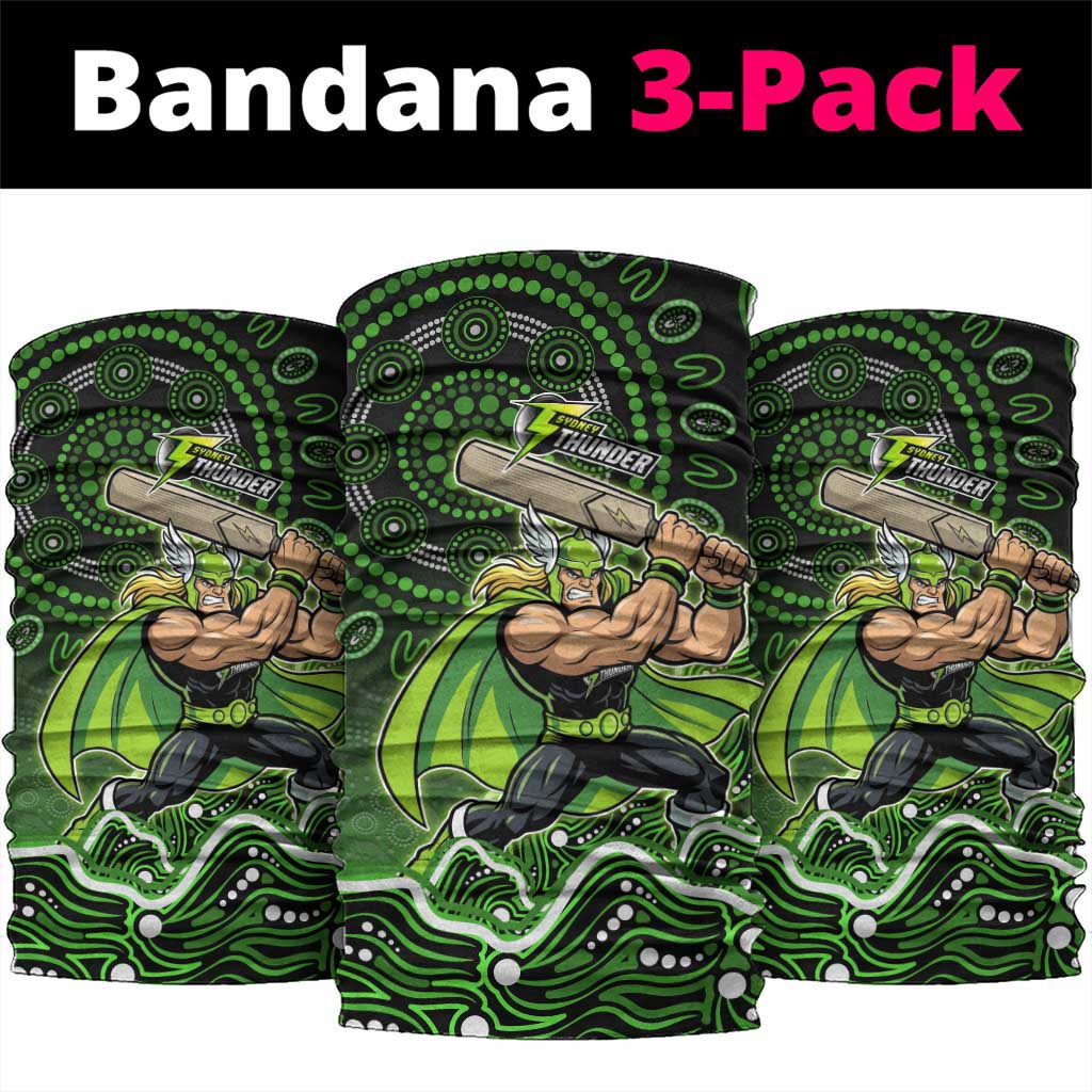 Sydney Thunder Cricket Mascot Neck Gaiter Aboriginal Dot Art Green And Black Tribal Pattern