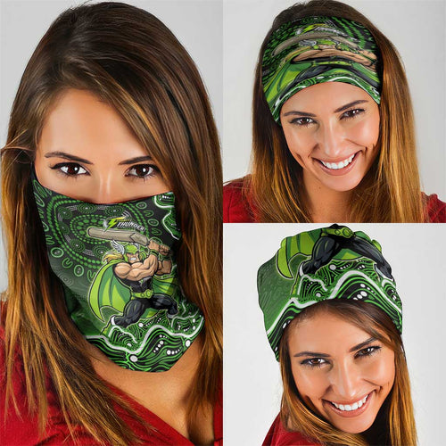 Sydney Thunder Cricket Mascot Neck Gaiter Aboriginal Dot Art Green And Black Tribal Pattern