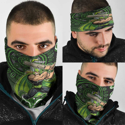 Sydney Thunder Cricket Mascot Neck Gaiter Aboriginal Dot Art Green And Black Tribal Pattern
