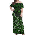 Sydney Thunder Cricket Mascot Off Shoulder Maxi Dress Aboriginal Dot Art Green And Black Tribal Pattern