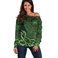 Sydney Thunder Cricket Mascot Off Shoulder Sweater Aboriginal Dot Art Green And Black Tribal Pattern