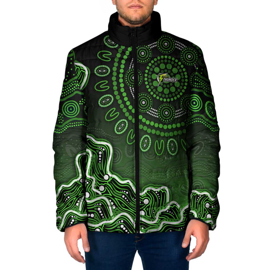 Sydney Thunder Cricket Mascot Padded Jacket Aboriginal Dot Art Green And Black Tribal Pattern