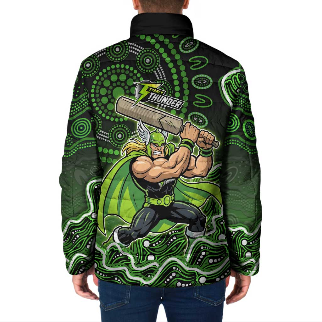 Sydney Thunder Cricket Mascot Padded Jacket Aboriginal Dot Art Green And Black Tribal Pattern